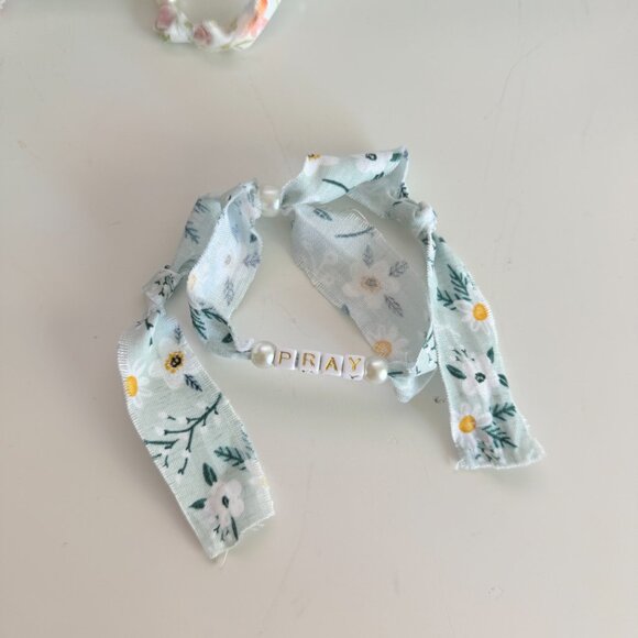 Fabric Bracelet with PRAY Floral Handmade Jewelry Bespoke - Picture 1 of 3